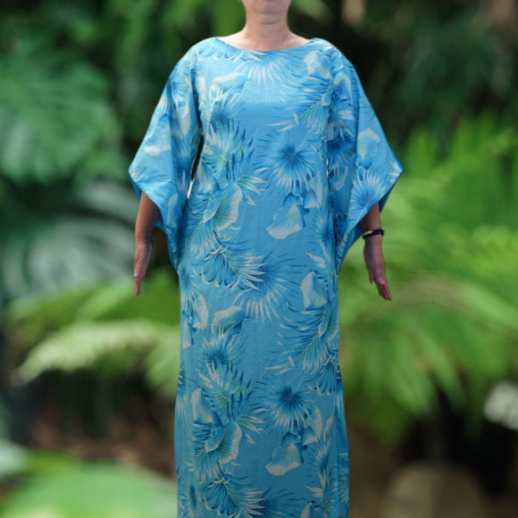 Kimono-Sleeve-Hawaiian-Dress-With-Slit-Design-Aqua