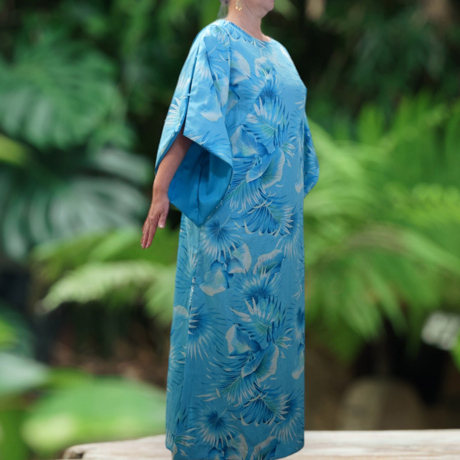 Kimono-Sleeve-Hawaiian-Dress-With-Slit-Design-Aqua