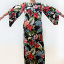 Kimono Sleeve Hawaiian Dress Black Hibiscus Heliconia