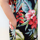Kimono Sleeve Hawaiian Dress Black Hibiscus Heliconia