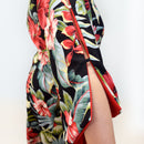 Kimono Sleeve Hawaiian Dress Black Hibiscus Heliconia