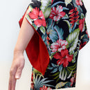 Kimono Sleeve Hawaiian Dress Black Hibiscus Heliconia