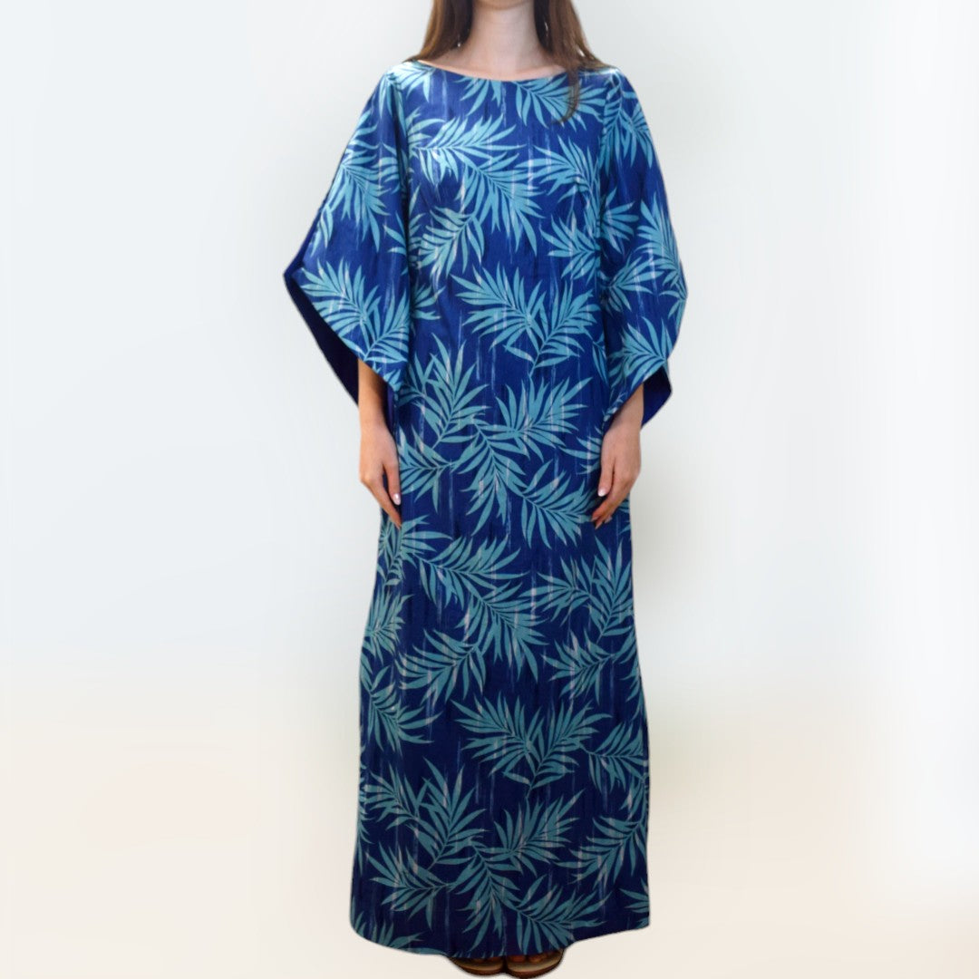 Kimono-Dress-Blue-Palm-Leaf