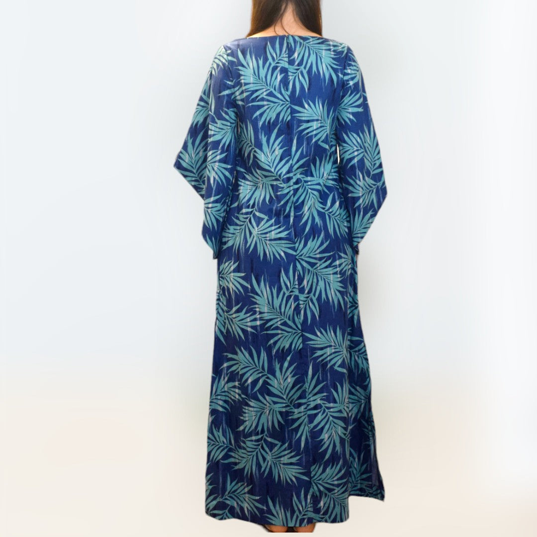 Kimono-Dress-Blue-Palm-Leaf