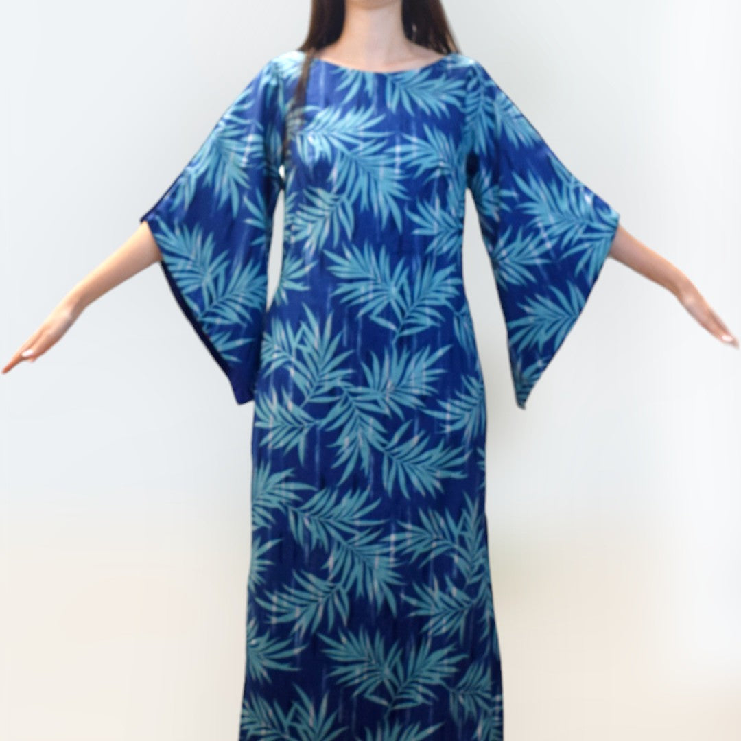 Kimono-Dress-Blue-Palm-Leaf