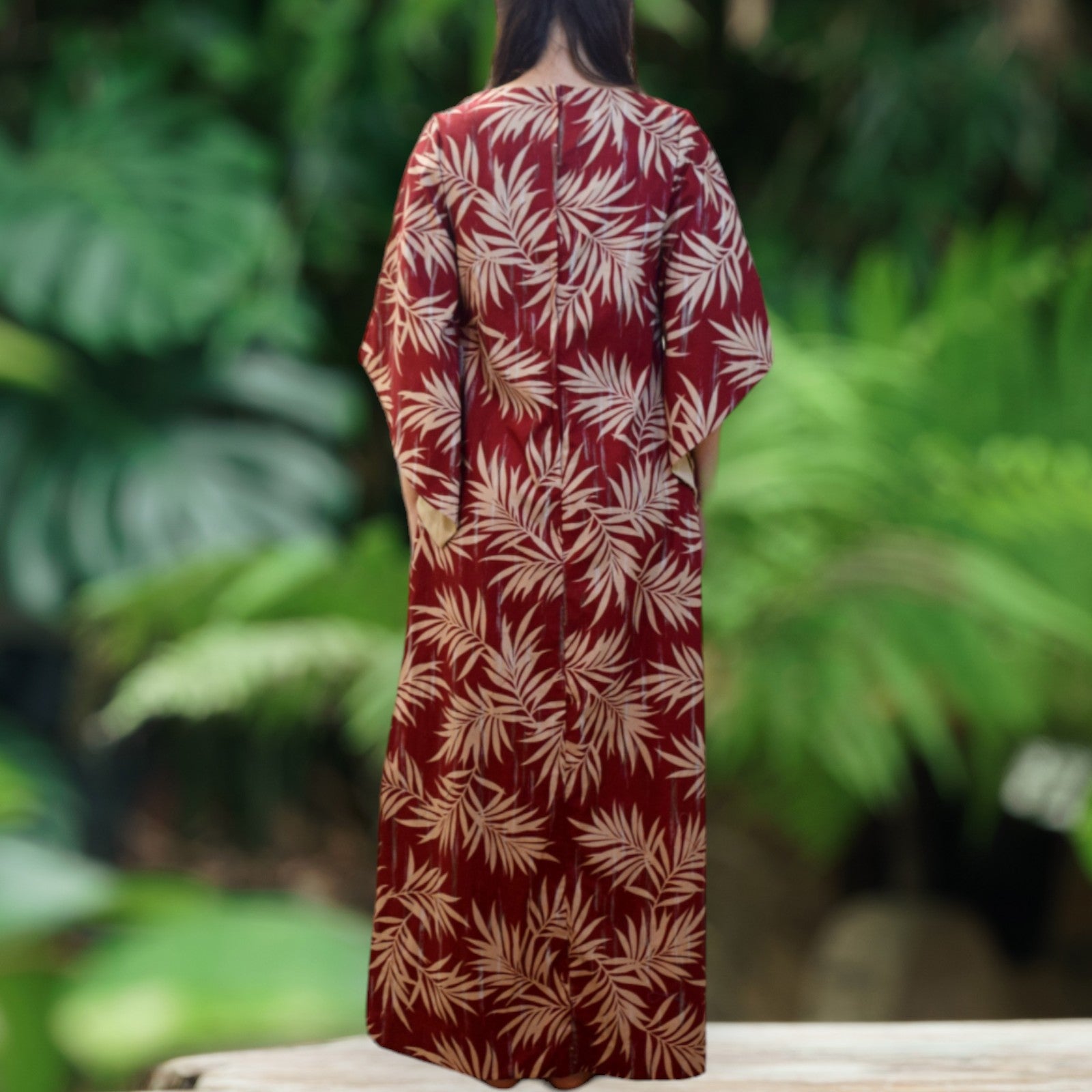 Kimono-Dress-Maroon-Palm-Leaf