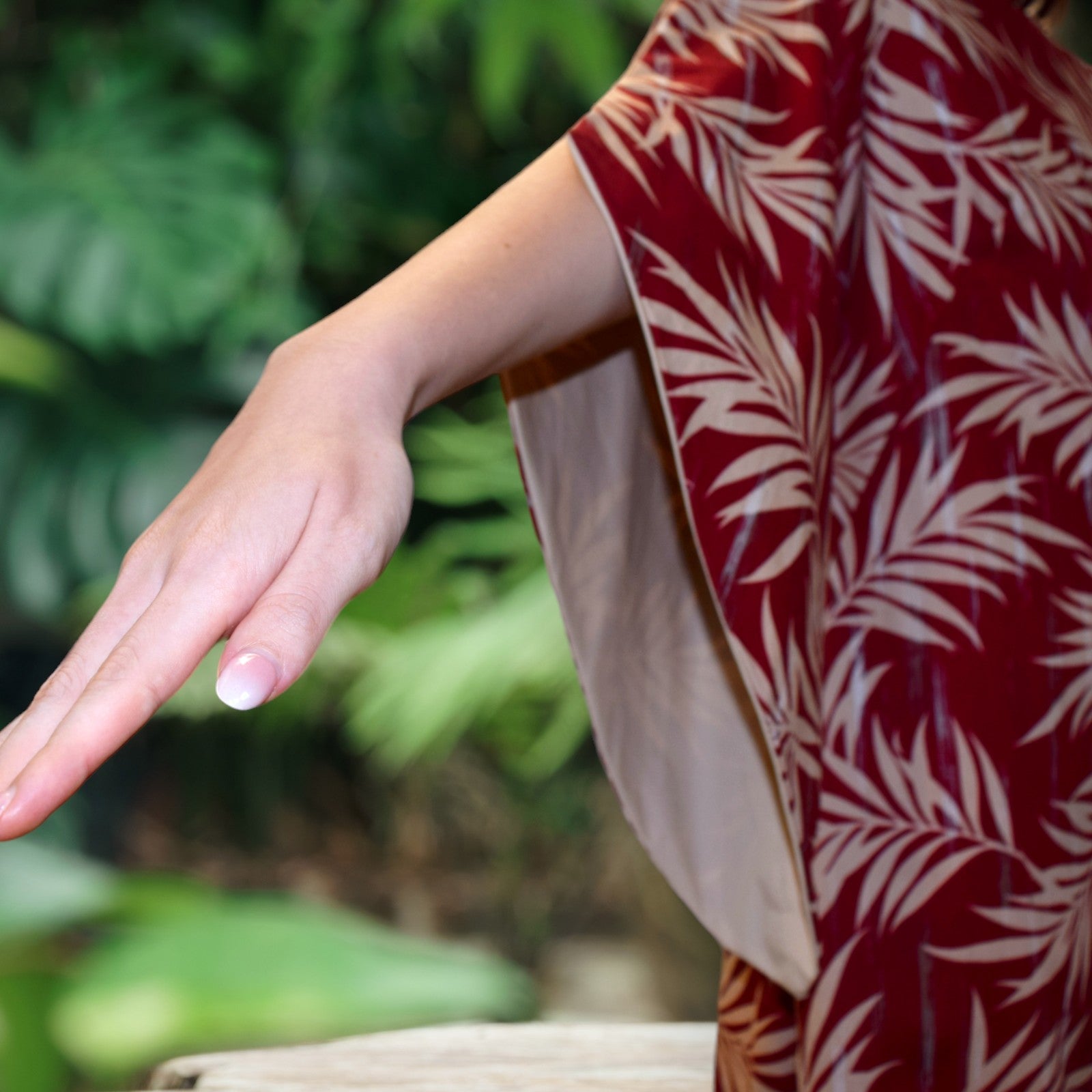 Kimono-Dress-Maroon-Palm-Leaf