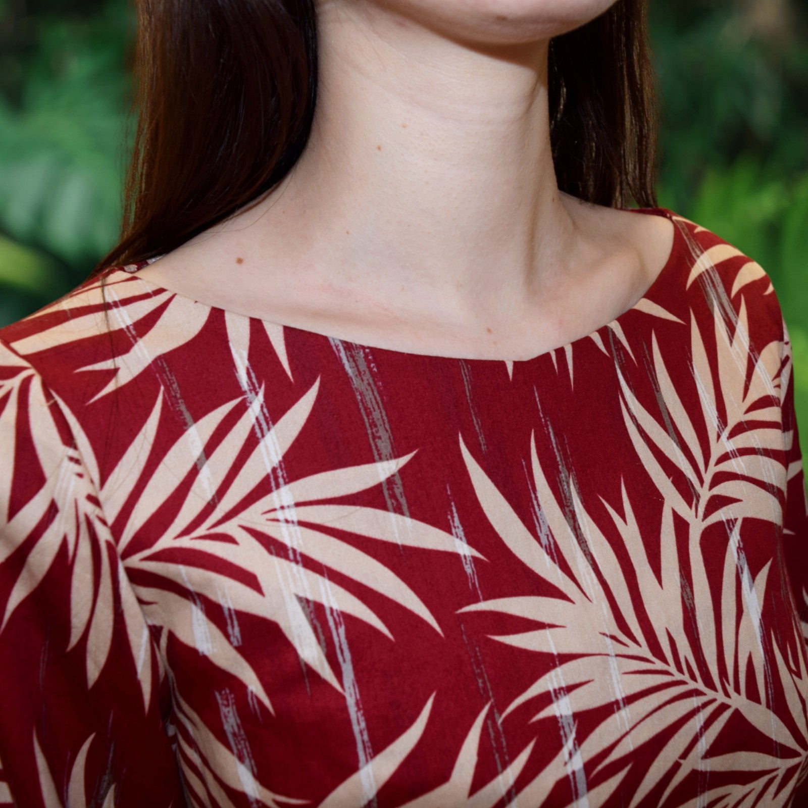 Kimono-Dress-Maroon-Palm-Leaf