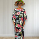 Kimono Sleeve Hawaiian Dress Black Hibiscus Heliconia