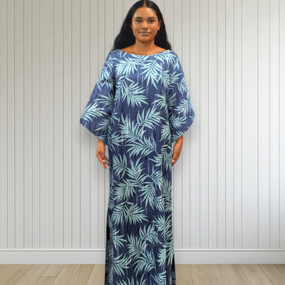 Kimono-Dress-Blue-Palm-Leaf