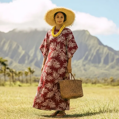 Kimono-Dress-Maroon-Palm-Leaf
