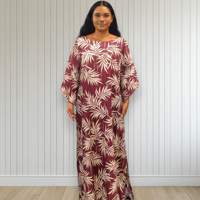 Kimono-Dress-Maroon-Palm-Leaf