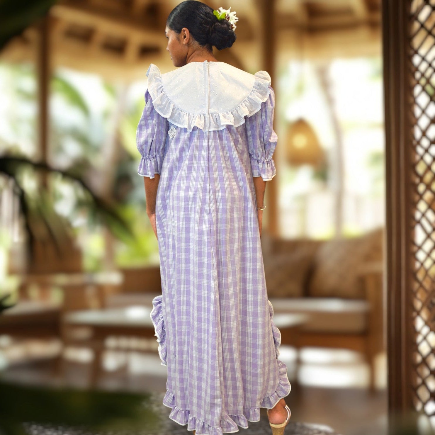 Lavender Palaka Traditional Muumuu Dress