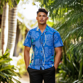 Lei Print Hawaiian Shirt  Blue