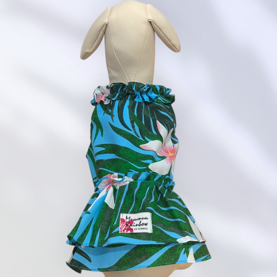 LightBlue Plumeria Hawaiian Dog Dress