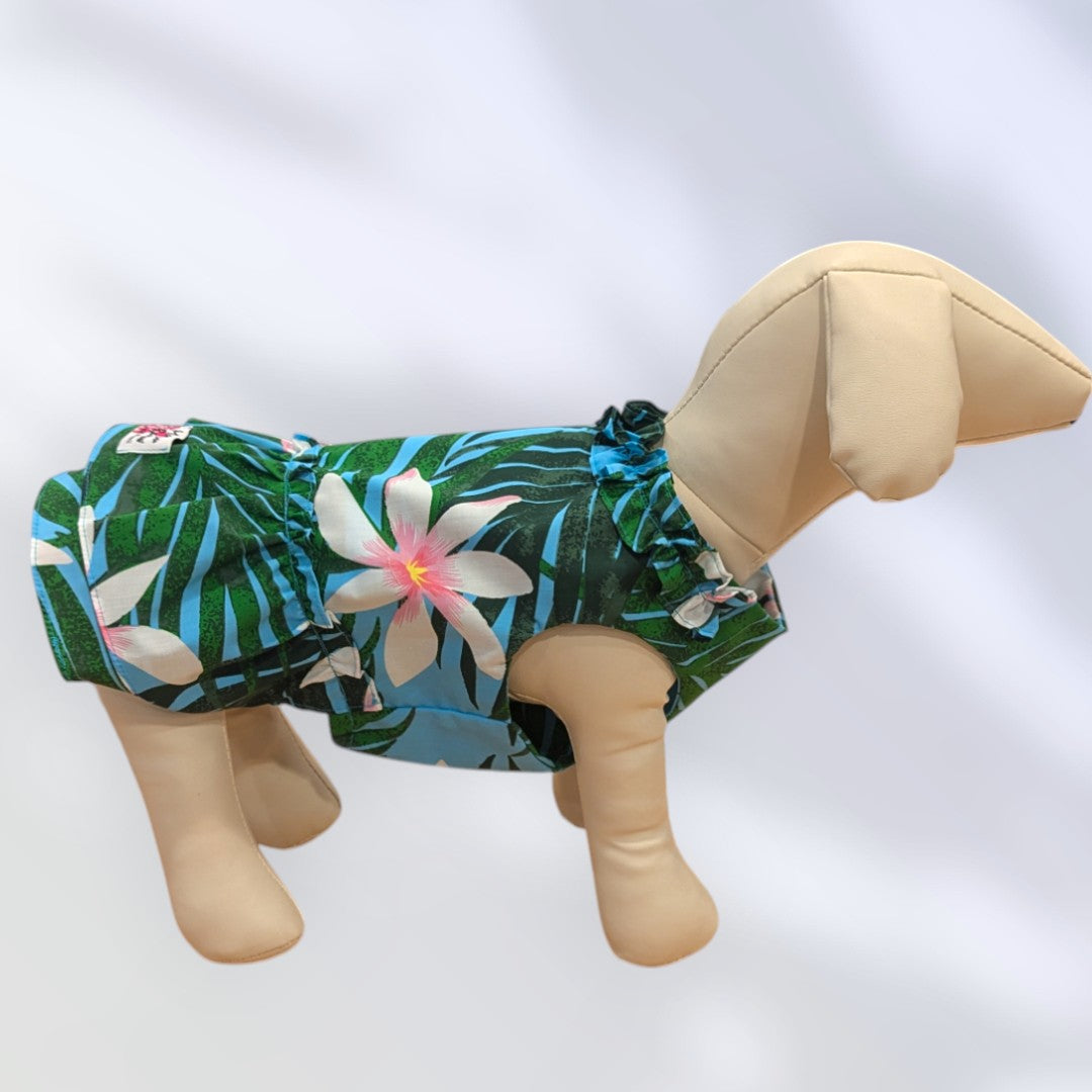 LightBlue Plumeria Hawaiian Dog Dress