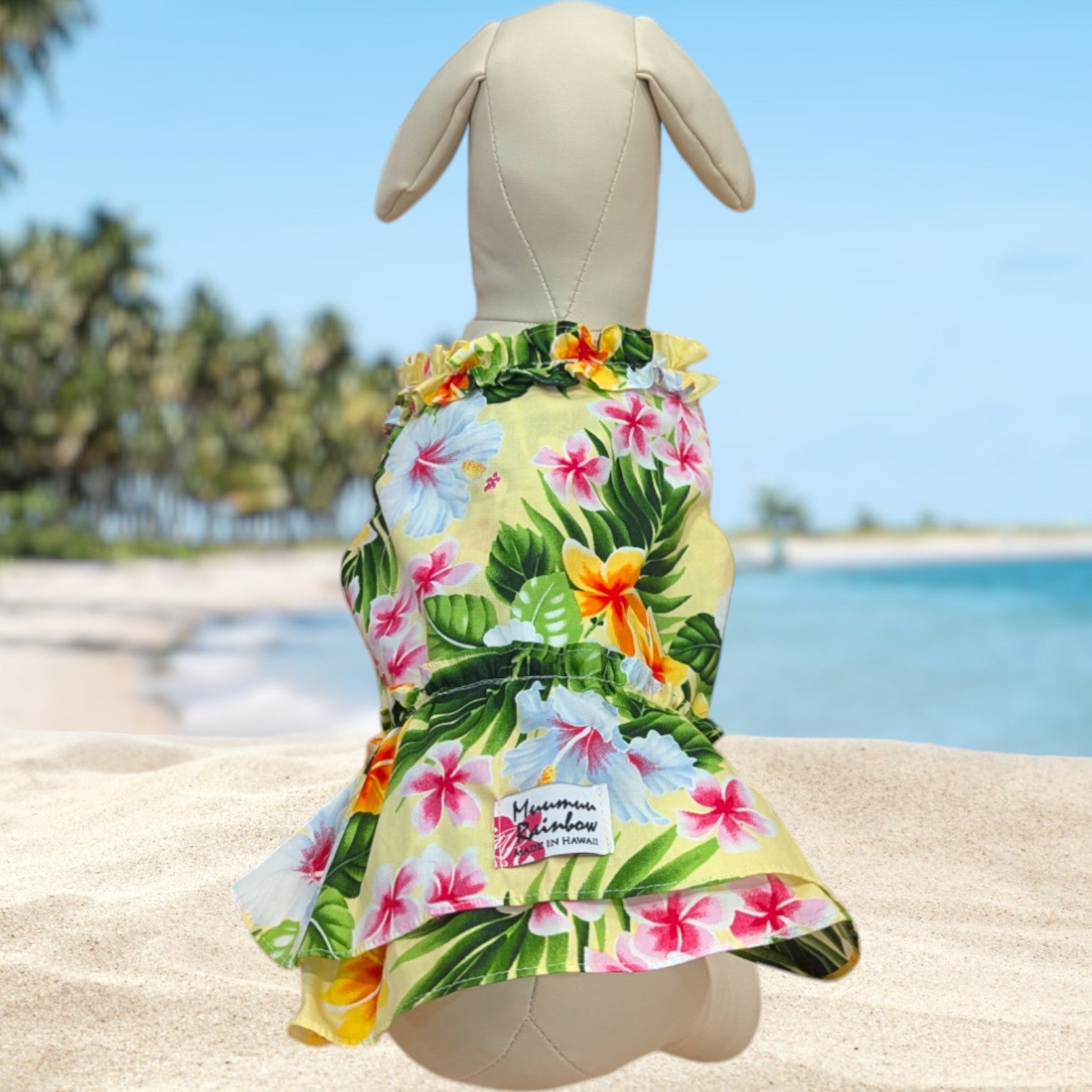 LightYellow Hibiscus Plumeria Dog Dress