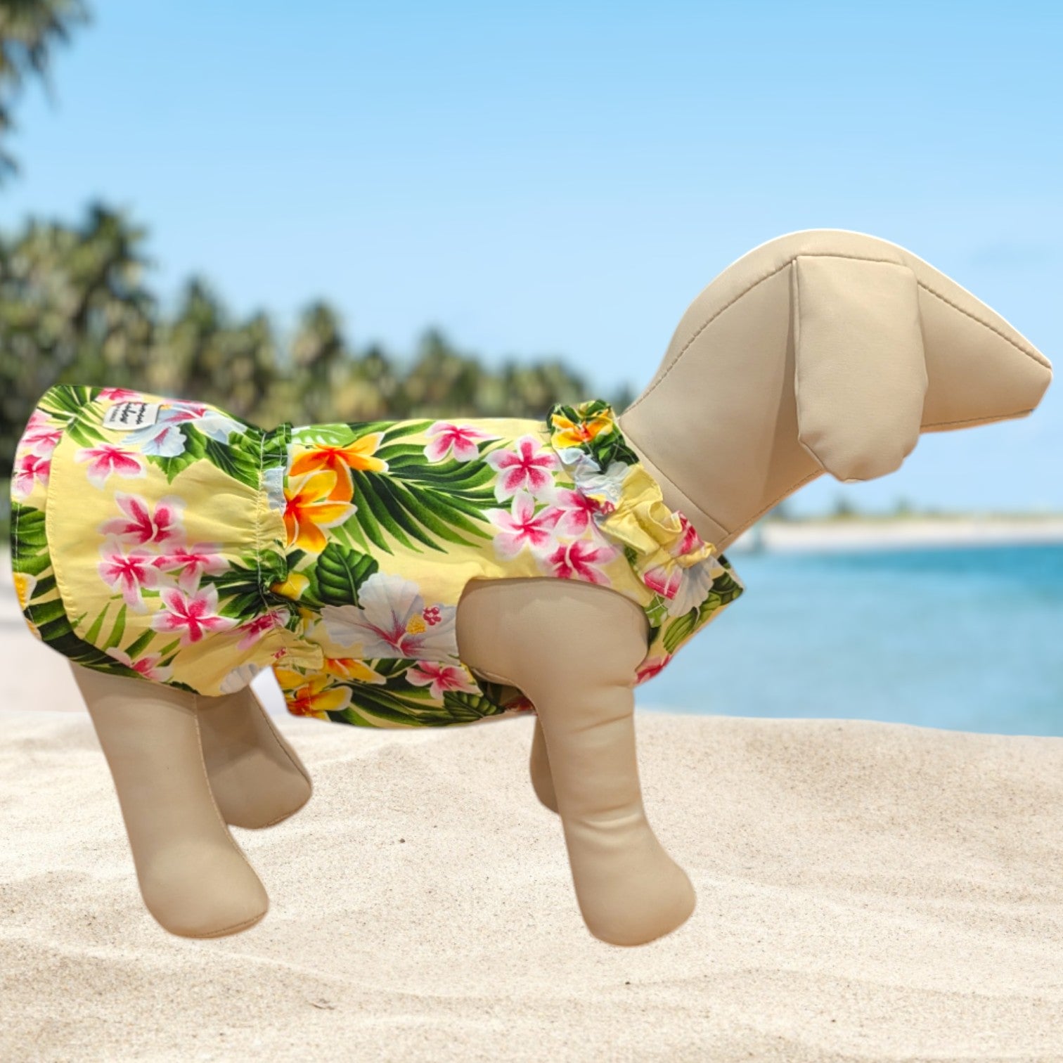 LightYellow Hibiscus Plumeria Dog Dress