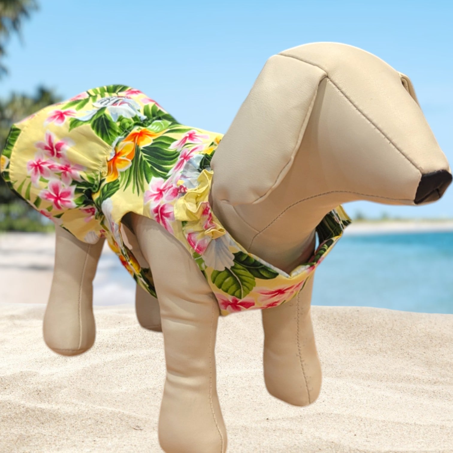 LightYellow Hibiscus Plumeria Dog Dress