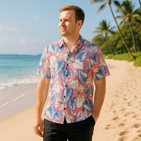Light Red Leaf Print Hawaiian Shirt 