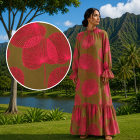 Buy kahki Long Sleeve Hawaiian Maxi Dress – High Neck &amp; Ruffled Cuffs, Loulu Palm Leaf – PK Original Print