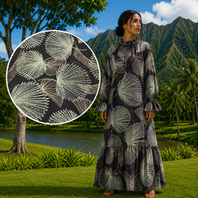 Buy black-green Long Sleeve Hawaiian Maxi Dress – High Neck &amp; Ruffled Cuffs, Loulu Palm Leaf – PK Original Print