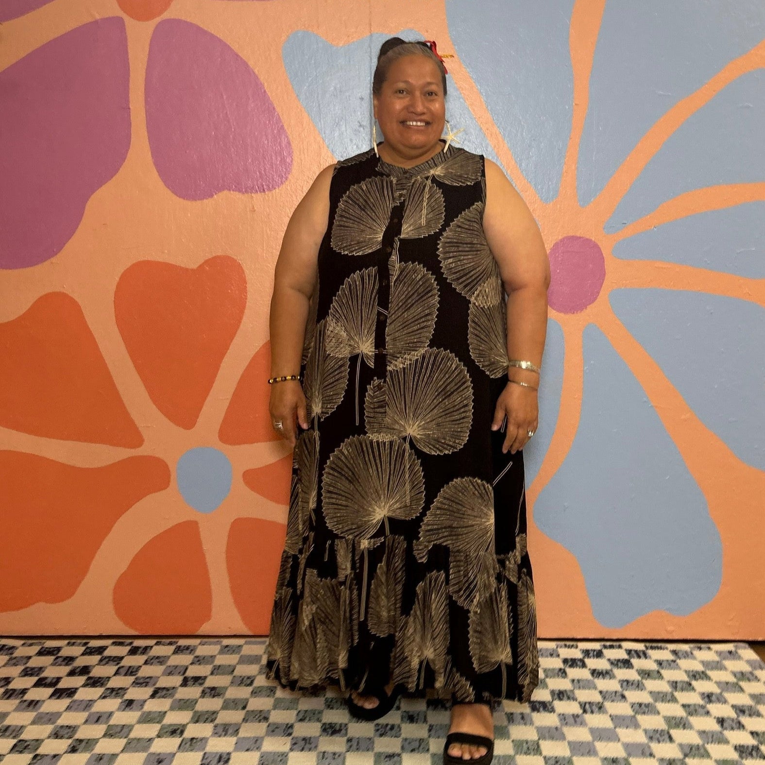 Island Grace Tired Dress in Loulu Print (Tea Length / Ankle Length)