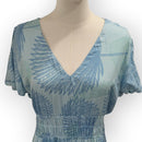 Women’s V-Neck Rayon Dress with Smocked Bodice and Ruffle Sleeves in Loulu Palm Leaf – PK Original Print-7