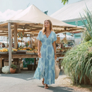 Women’s V-Neck Rayon Dress with Smocked Bodice and Ruffle Sleeves in Loulu Palm Leaf – PK Original Print-1