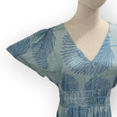 Women’s V-Neck Rayon Dress with Smocked Bodice and Ruffle Sleeves in Loulu Palm Leaf – PK Original Print-8