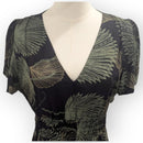 Women’s V-Neck Rayon Dress with Smocked Bodice and Ruffle Sleeves in Loulu Palm Leaf – PK Original Print-10