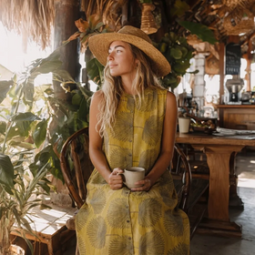 Rayon Shirt Dress with Pockets in Loulu Palm Leaf – PK Original Print (Mid-Calf Length)