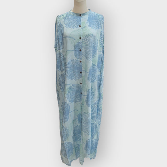 Rayon Shirt Dress with Pockets in Loulu Palm Leaf – PK Original Print (Mid-Calf Length)