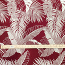 Maroon Hawaiian Fabric with Monstera, Fern, and Banana Leaf Print, Polycotton Blend-2