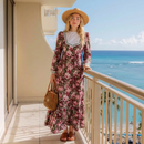 Maroon Rose Cottagecore Vintage Revival Hawaiian Dress