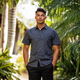 Mens Aloha Shirt Tribal in Charcoal