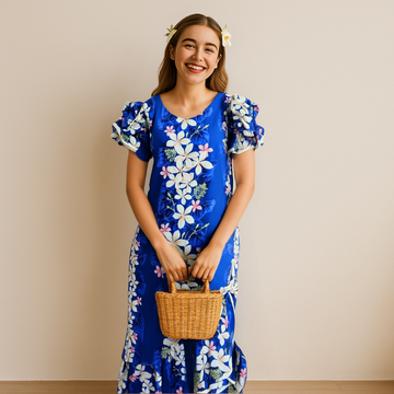 Mid Length Muumuu Hawaiian Dress Blue Ribbon