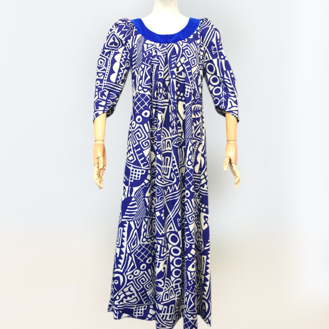 Midnight Blue Tapa Muumuu BlackCollar