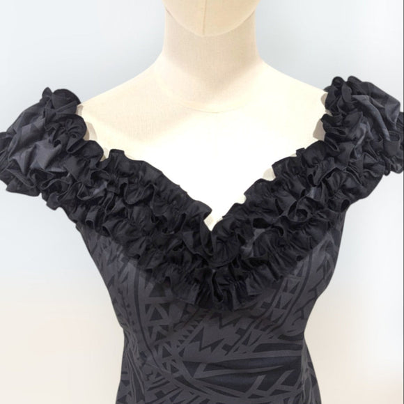 Midnight Elegance Hawaiian Dress – Ruffle