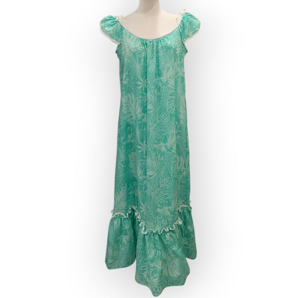 Hawaiian Muumuu Dress with Tropical Botanical Print – Mint Green 8421