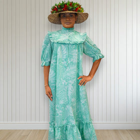 Mint Green HighNeck Muumuu Hibiscus