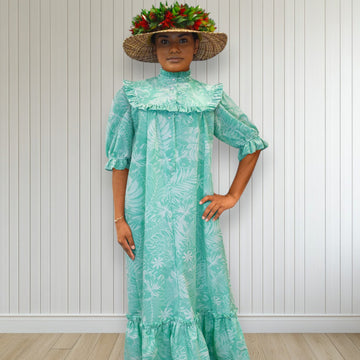 Mint Green HighNeck Muumuu Hibiscus