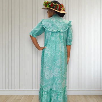 Mint Green HighNeck Muumuu Hibiscus