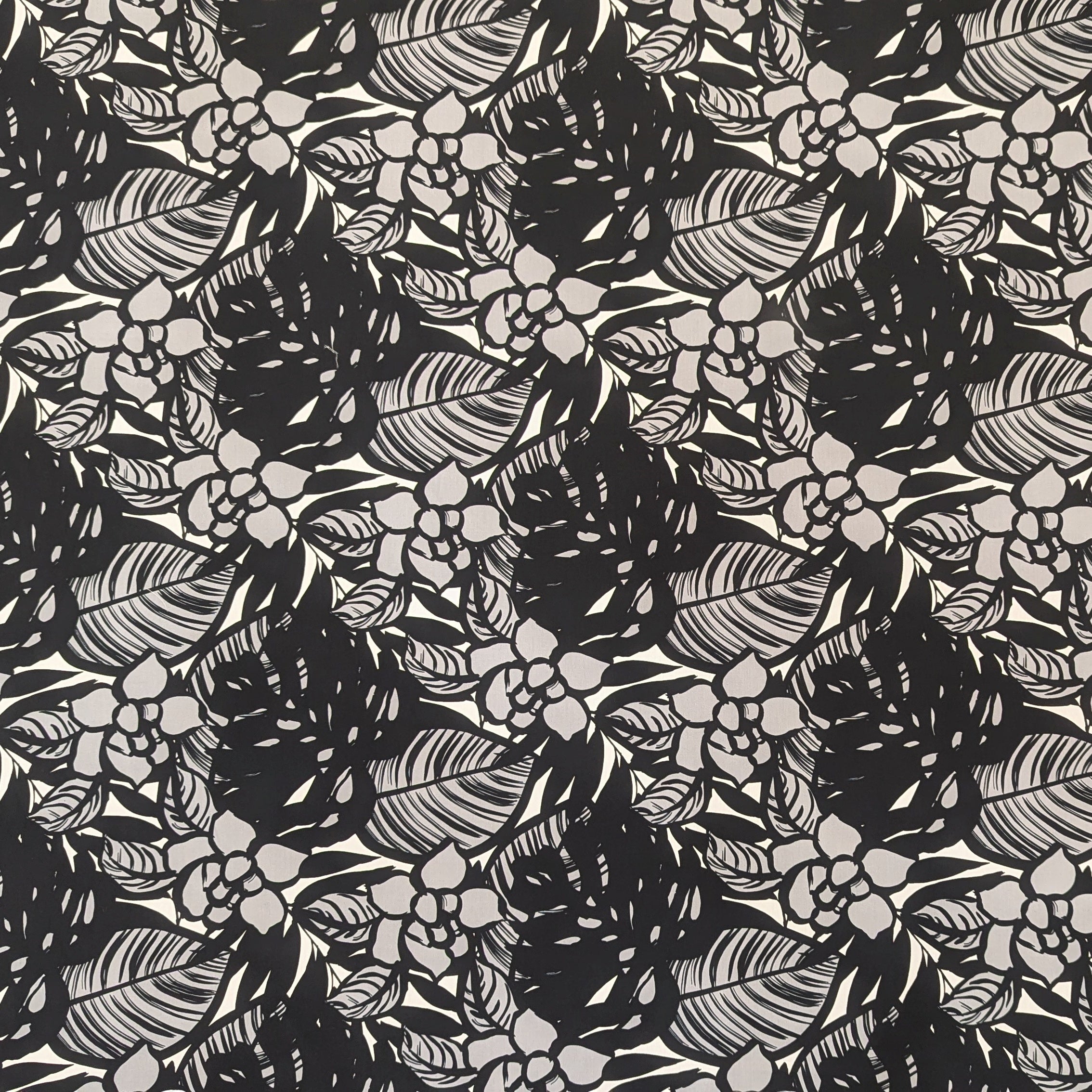 Modern Floral Fabric Black White