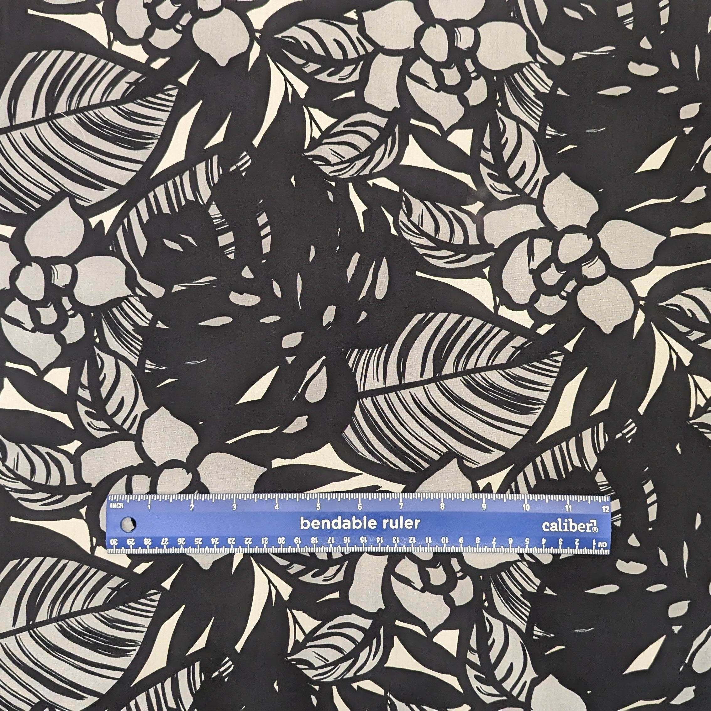 Modern Floral Fabric Black White