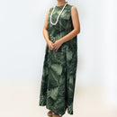 MonsteraandTurtlePrintComfortableLongResortDress-Green