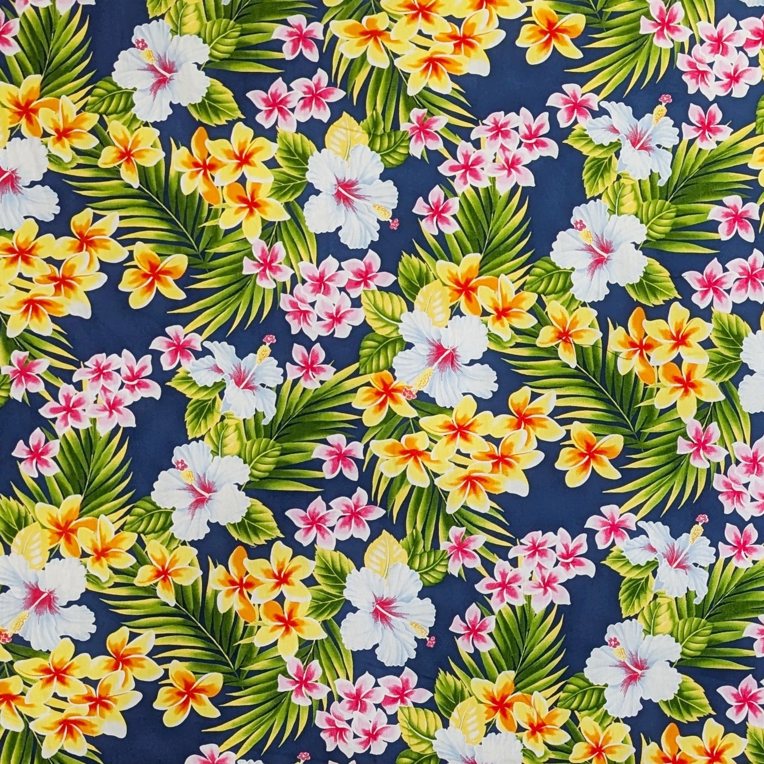 NavyHawaiianFabricwithHibiscusandPlumeria