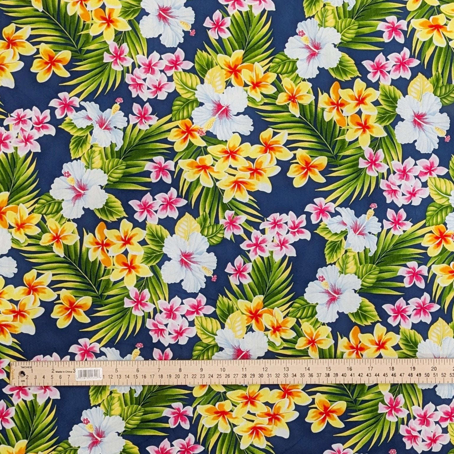 NavyHawaiianFabricwithHibiscusandPlumeria