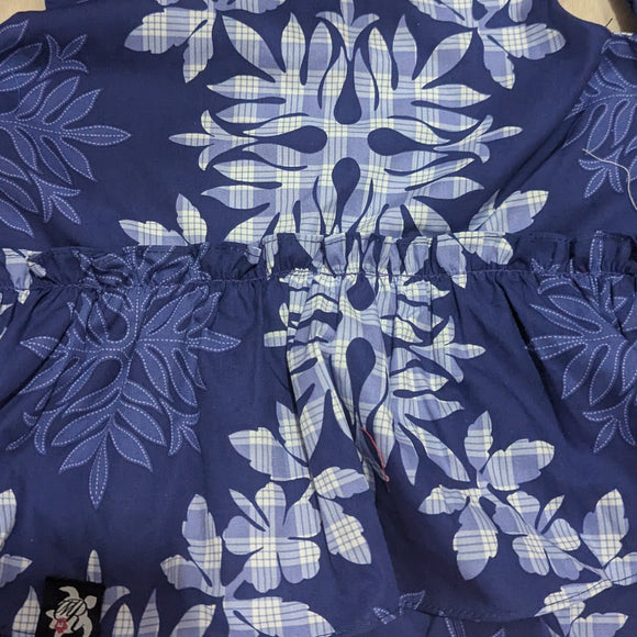 Navy Blue Hawaiian Quilt Print Dog Dress – Elegant Island Floral Design | Made in Hawaii