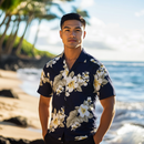 Navy Blue Hibiscus Hawaiian Shirt
